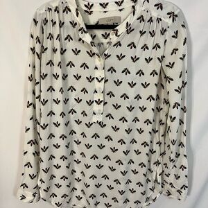 LOFT Cream and Black Bee Patterned Blouse